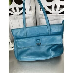 Zenith Genuine Pebbled Leather Tote Handbag Shoulder Bag Green Blue